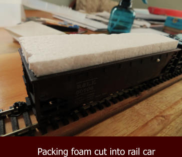 Packing foam cut into rail car